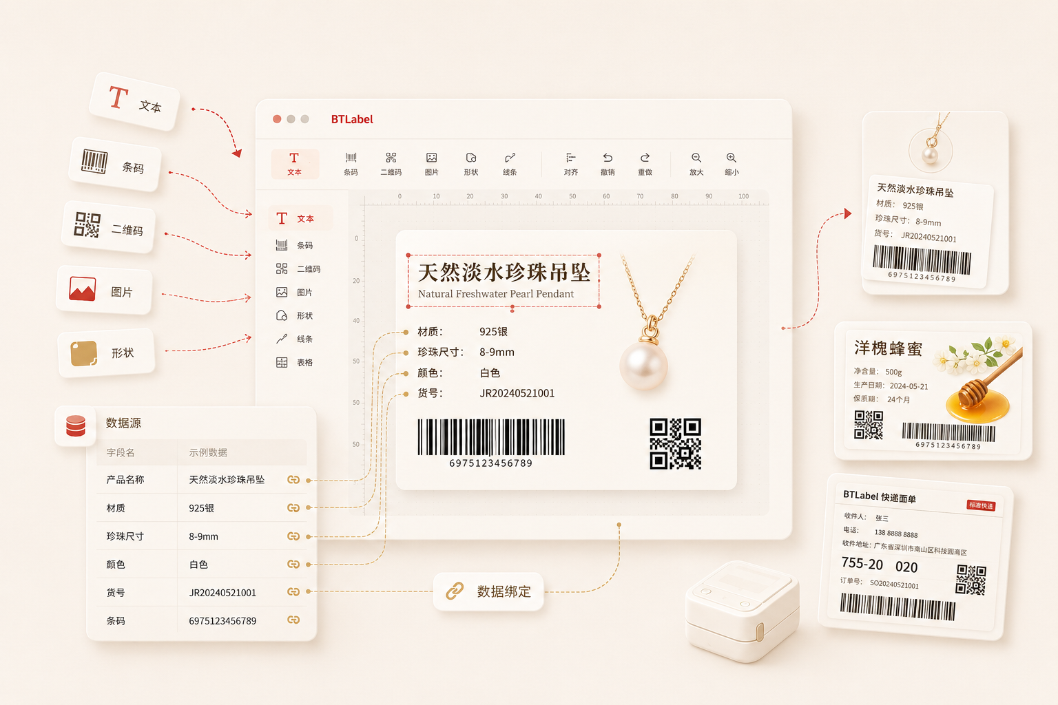 BTLabel 可视化设计器中的元素拖拽、数据绑定与即时预览